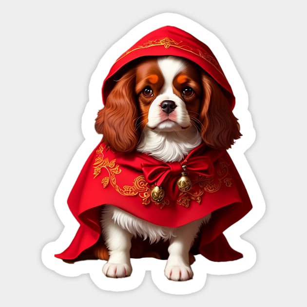 Elegant Shy Cocker Spaniel as Red Riding Hood Version 2 Sticker by fur-niche